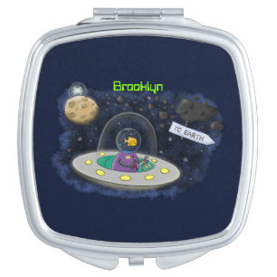 Cute happy fish ufo space cartoon illustration compact mirror