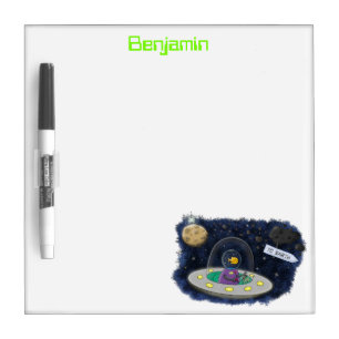 Cute happy fish ufo space cartoon illustration dry erase board