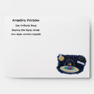 Cute happy fish ufo space cartoon illustration envelope