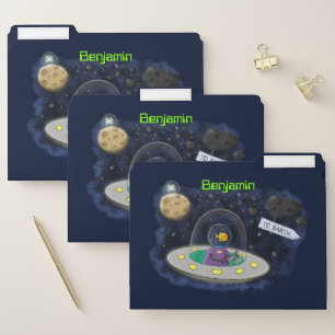 Cute happy fish ufo space cartoon illustration file folder