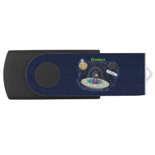 Cute happy fish ufo space cartoon illustration flash drive