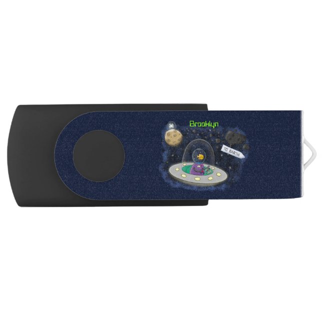 Cute happy fish ufo space cartoon illustration flash drive (Front)