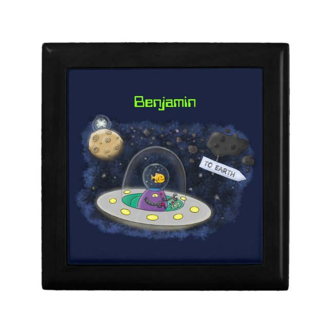 Cute happy fish ufo space cartoon illustration gift box (Front)