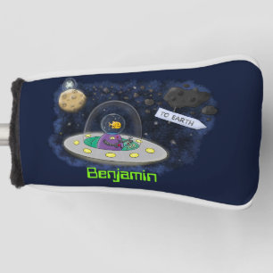 Cute happy fish ufo space cartoon illustration golf head cover