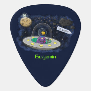 Cute happy fish ufo space cartoon illustration guitar pick