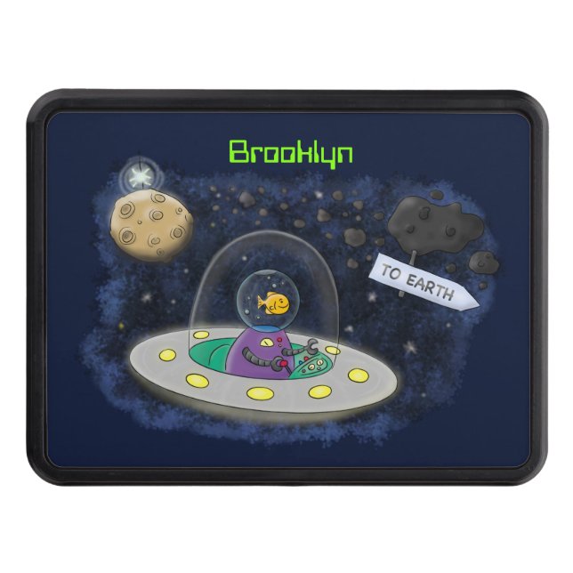 Cute happy fish ufo space cartoon illustration hitch cover (Front)