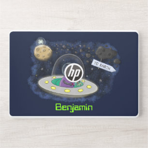 Cute happy fish ufo space cartoon illustration HP laptop skin