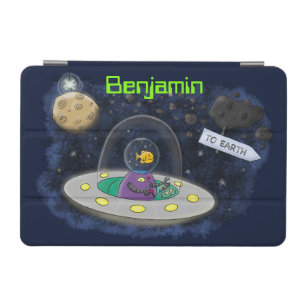 Cute happy fish ufo space cartoon illustration iPad mini cover