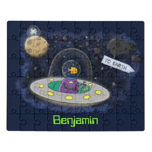 Cute happy fish ufo space cartoon illustration jigsaw puzzle