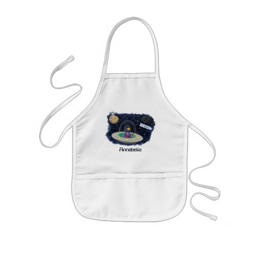 Cute happy fish ufo space cartoon illustration kids apron