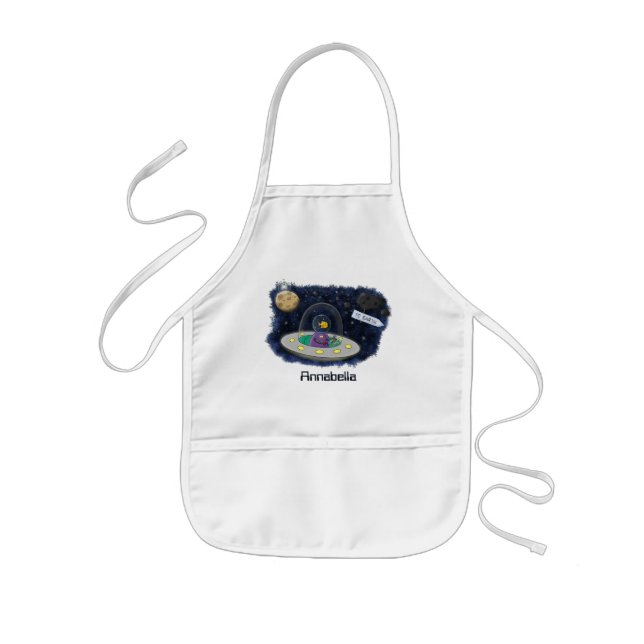 Cute happy fish ufo space cartoon illustration kids' apron (Front)