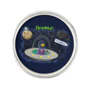 Cute happy fish ufo space cartoon illustration lapel pin