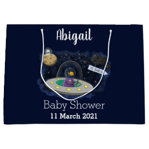 Cute happy fish ufo space cartoon illustration large gift bag