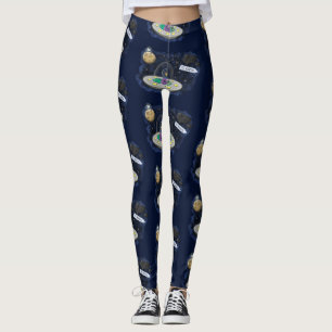 Cute happy fish ufo space cartoon illustration leggings