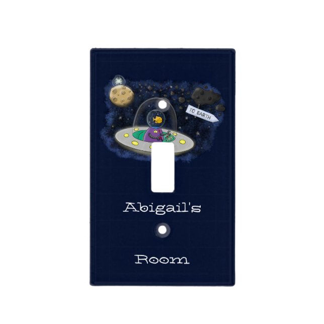 Cute happy fish ufo space cartoon illustration  light switch cover (Front)