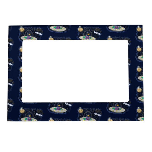 Cute happy fish ufo space cartoon illustration magnetic frame (Front)