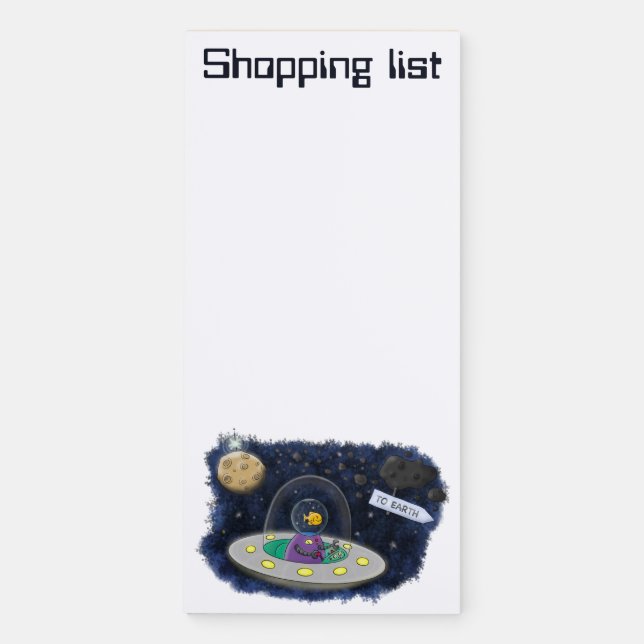 Cute happy fish ufo space cartoon illustration magnetic notepad (Front)