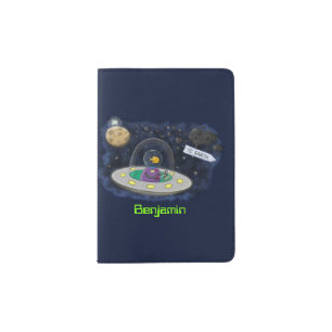 Cute happy fish ufo space cartoon illustration passport holder