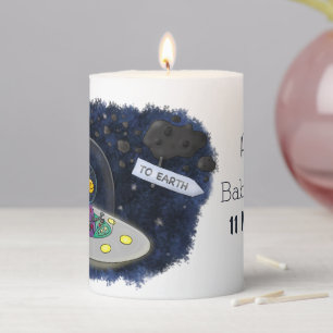 Cute happy fish ufo space cartoon illustration pillar candle