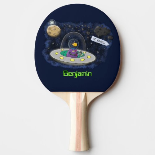 Cute happy fish ufo space cartoon illustration ping pong paddle