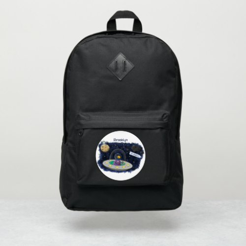 Cute happy fish ufo space cartoon illustration port authority backpack
