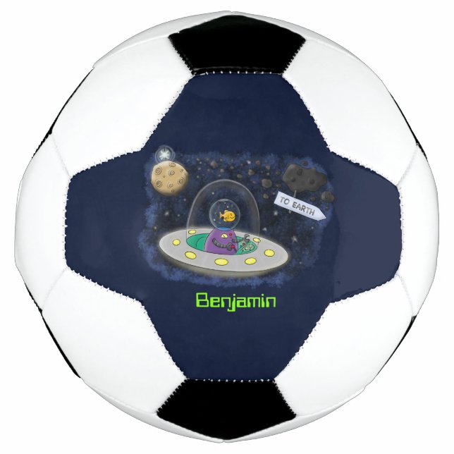 Cute happy fish ufo space cartoon illustration soccer ball (Front)