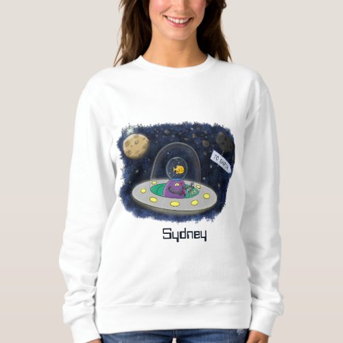 Cute happy fish ufo space cartoon illustration sweatshirt