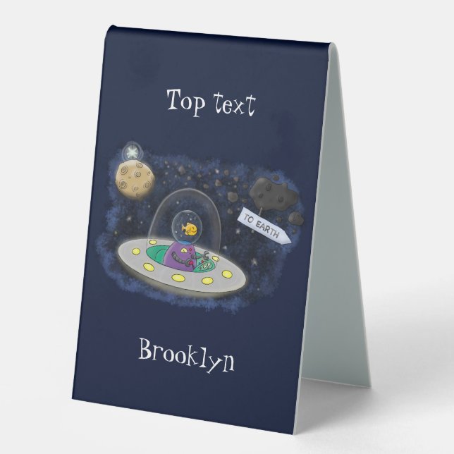 Cute happy fish ufo space cartoon illustration table tent (Front)