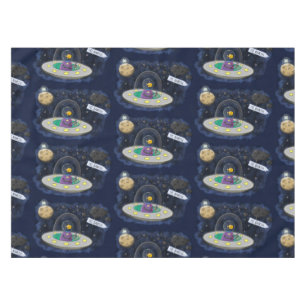 Cute happy fish ufo space cartoon illustration tablecloth