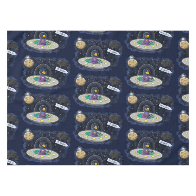 Cute happy fish ufo space cartoon illustration tablecloth (Front (Horizontal))