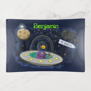 Cute happy fish ufo space cartoon illustration trinket tray