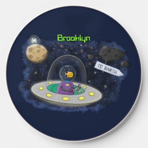 Cute happy fish ufo space cartoon illustration wireless charger 