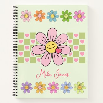 Cute Happy Flower Smile Custom Name Notebook by splendidsummer at Zazzle