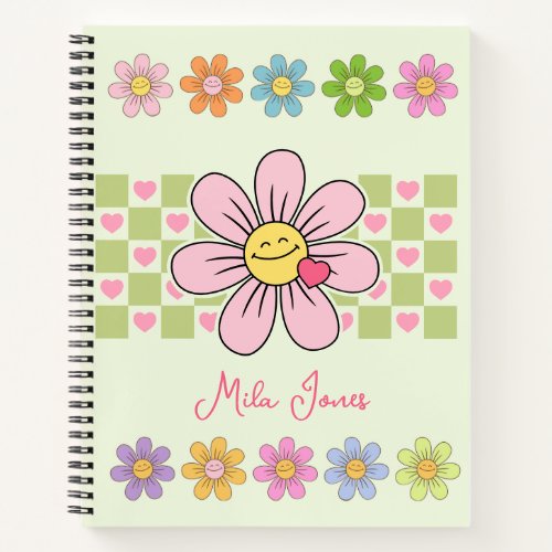 Cute Happy Flower Smile Custom Name Notebook