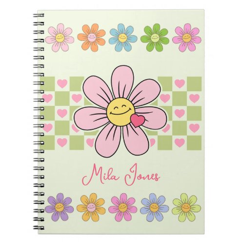 Cute Happy Flower Smile Custom Name Notebook
