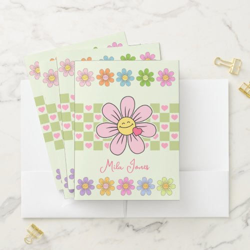 Cute Happy Flower Smile Custom Name Pocket Folder