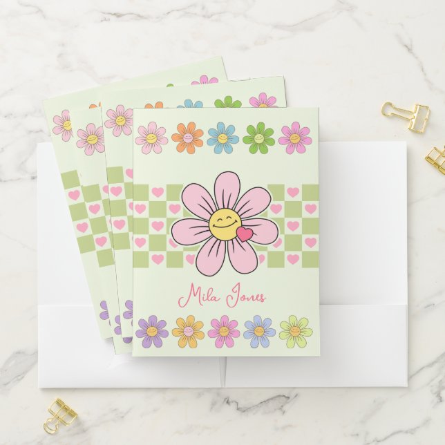 Cute Happy Flower Smile Custom Name Pocket Folder (In Situ)