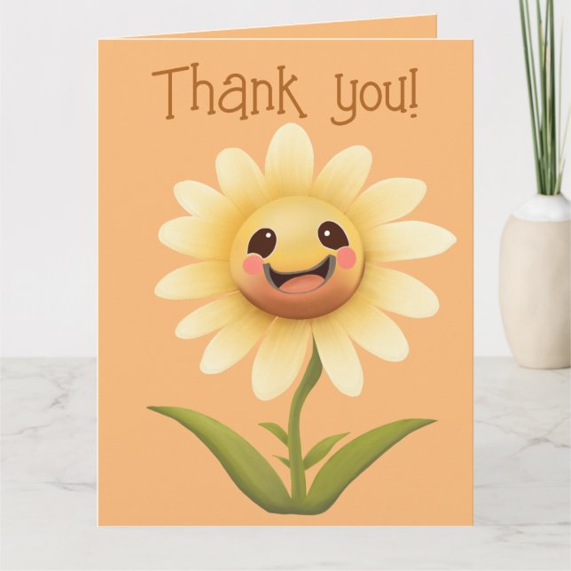 Cute Happy Flower Thank You Card (Front)
