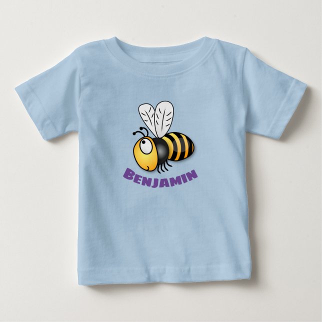 Cute happy flying bee yellow cartoon illustration baby T-Shirt (Front)