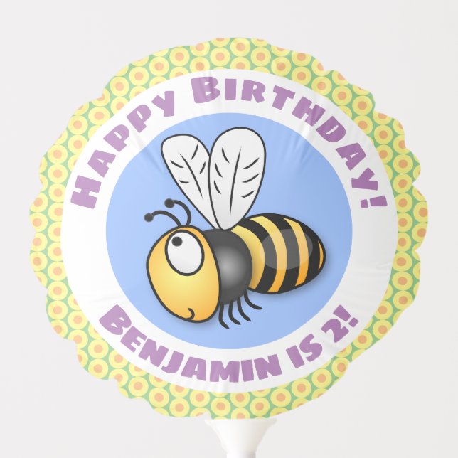 Cute happy flying bee yellow cartoon illustration balloon (Front)