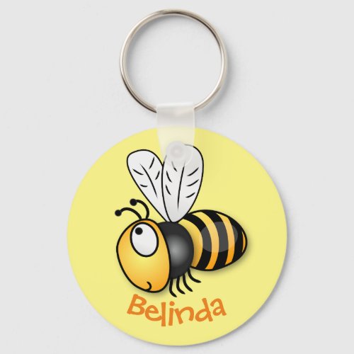 Cute happy flying bee yellow cartoon illustration keychain