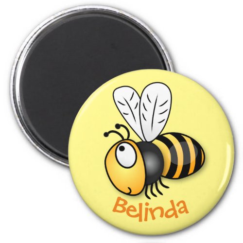 Cute happy flying bee yellow cartoon illustration magnet