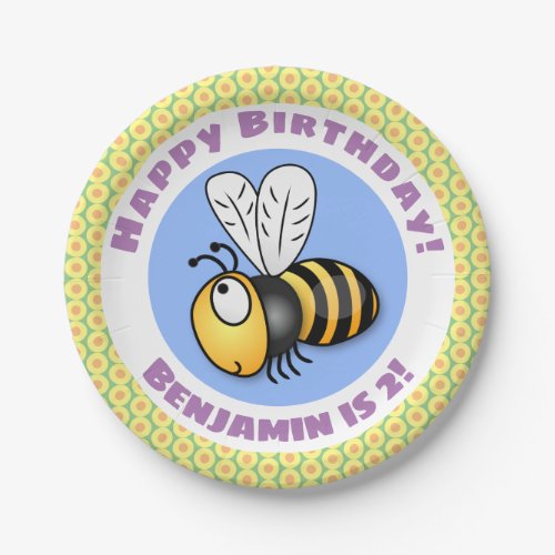 Cute happy flying bee yellow cartoon illustration paper plates