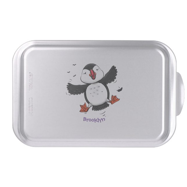 Cute happy flying puffin blue cartoon illustration cake pan (Front)