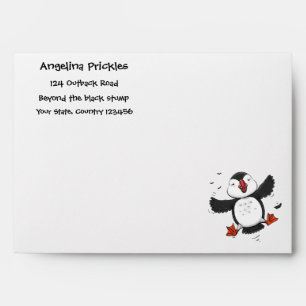 Cute happy flying puffin blue cartoon illustration envelope