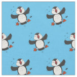 Cute happy flying puffin blue cartoon illustration fabric
