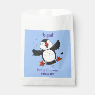 Cute happy flying puffin blue cartoon illustration favor bag