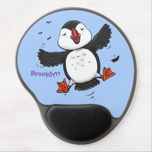Cute happy flying puffin blue cartoon illustration gel mouse pad