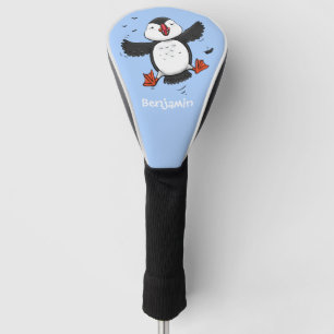 Cute happy flying puffin blue cartoon illustration golf head cover