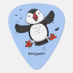 Cute happy flying puffin blue cartoon illustration guitar pick